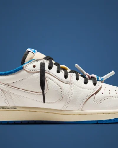 Travis Scott x Fragment x Air Jordan 1 Low with reverse Swoosh and premium leather