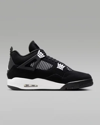 Air Jordan 4 Retro White Thunder black nubuck sneaker with white accents