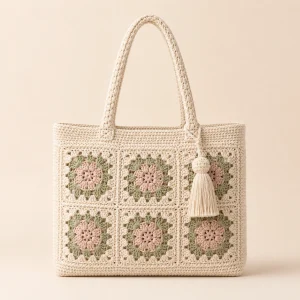 Pastel Patchwork Crochet Tote Bag product image