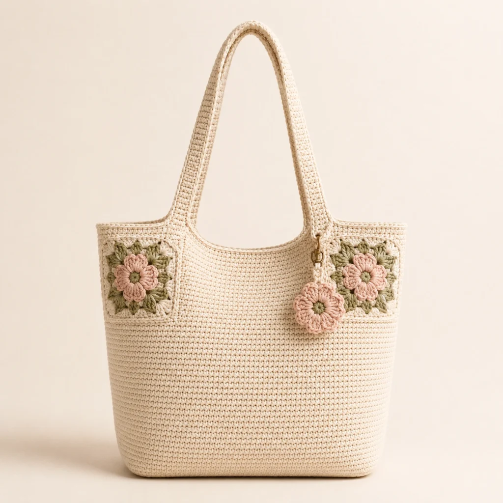 Blush Bloom Crochet Tote Bag