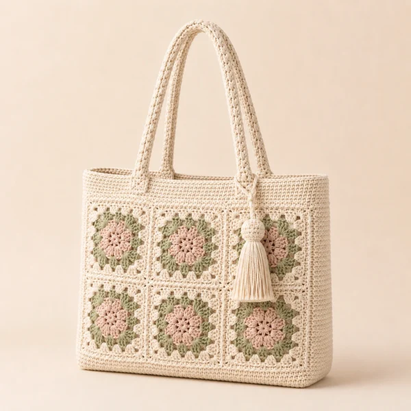 Pastel Patchwork Crochet Tote Bag gallery image 2