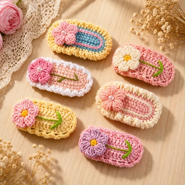 2 Mini Flower Crochet Hair Clips Set gallery image 2