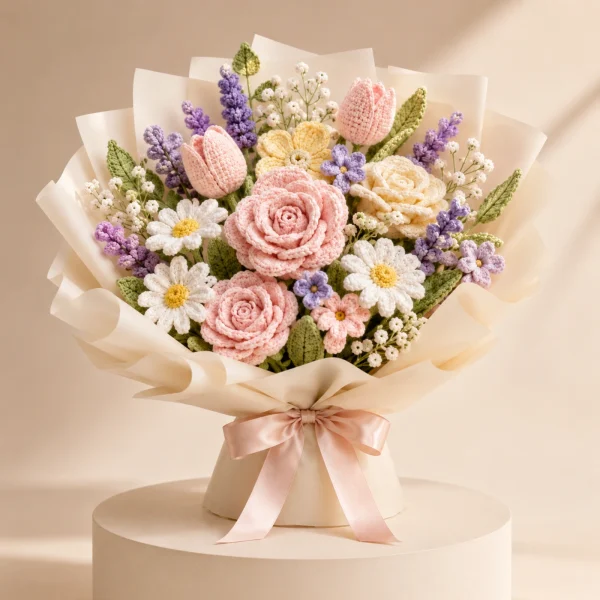 2 Rose Crochet Flower Bouquet gallery image 2