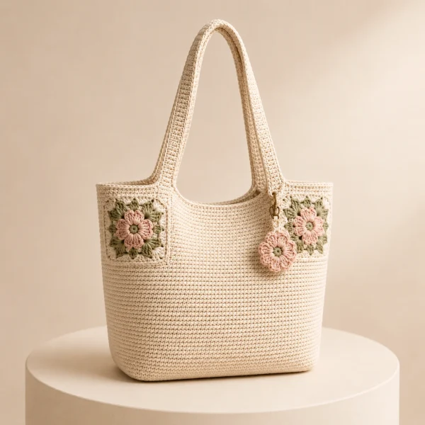 Blush Bloom Crochet Tote Bag gallery image 2