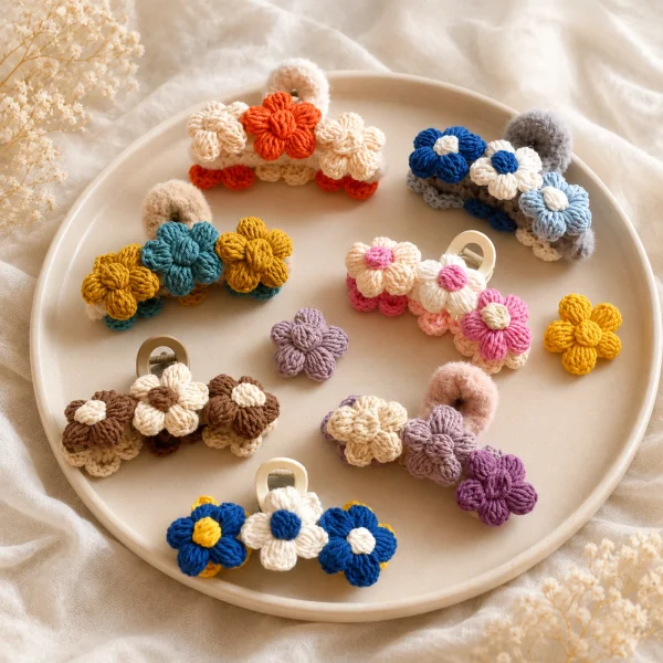 3 Blossom Crochet Hair Clips Set gallery image 3