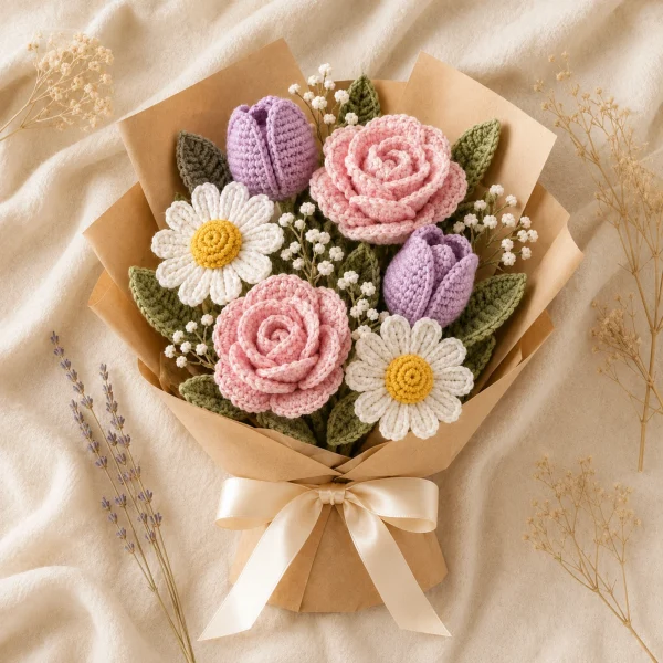 3 Pastel Crochet Flower Bouquet gallery image 3