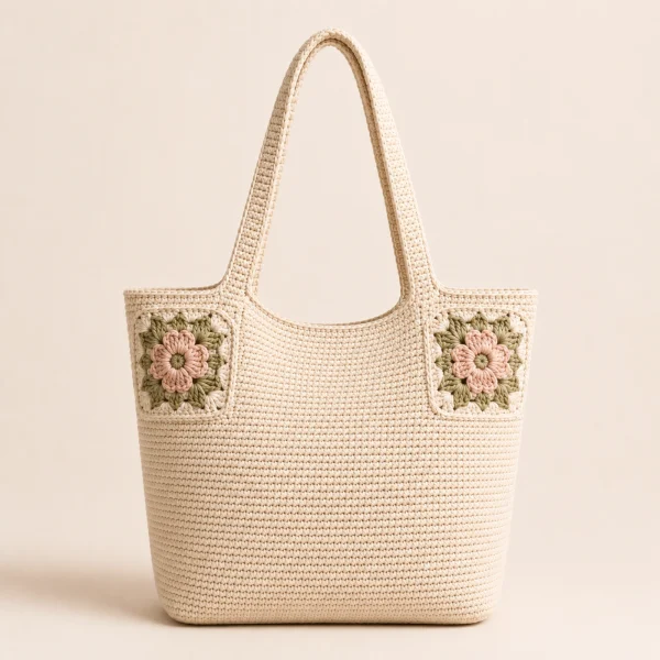Blush Bloom Crochet Tote Bag gallery image 3