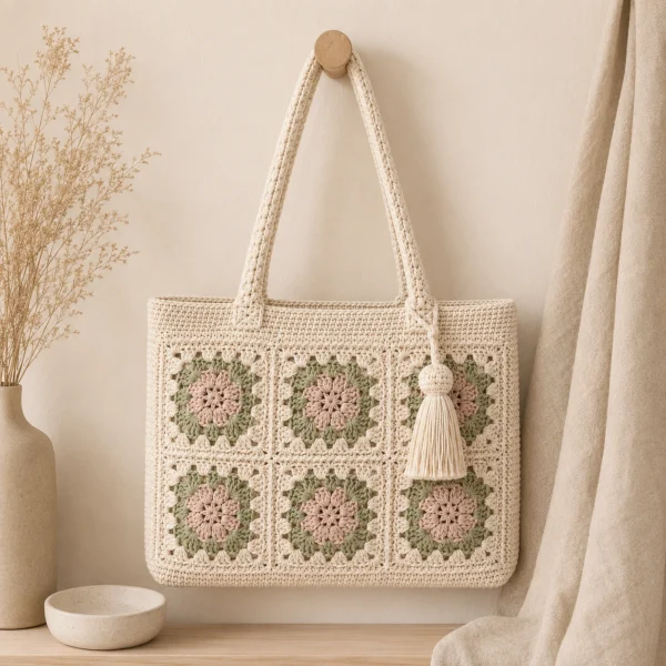 Pastel Patchwork Crochet Tote Bag gallery image 4