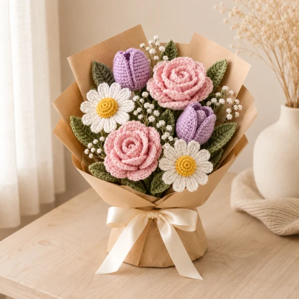 4 Pastel Crochet Flower Bouquet gallery image 4