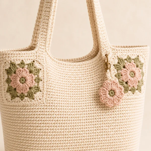 Blush Bloom Crochet Tote Bag gallery image 4