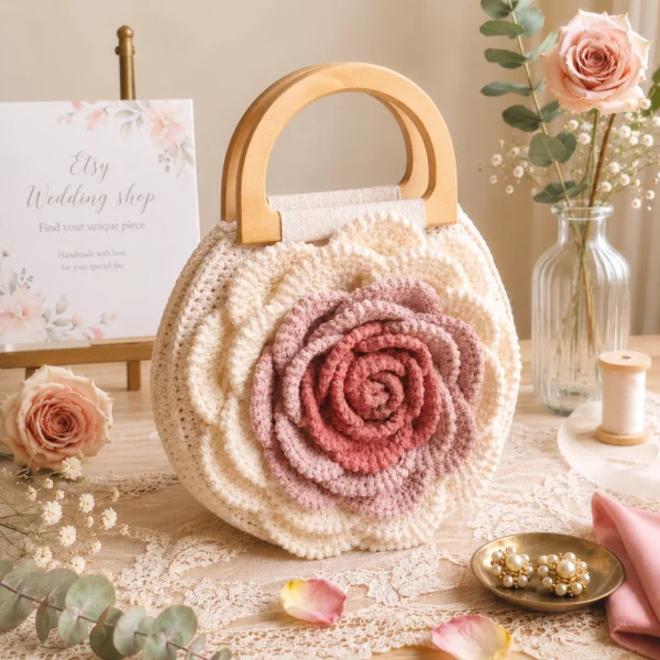 Pearl Bloom Crochet Clutch gallery image 4