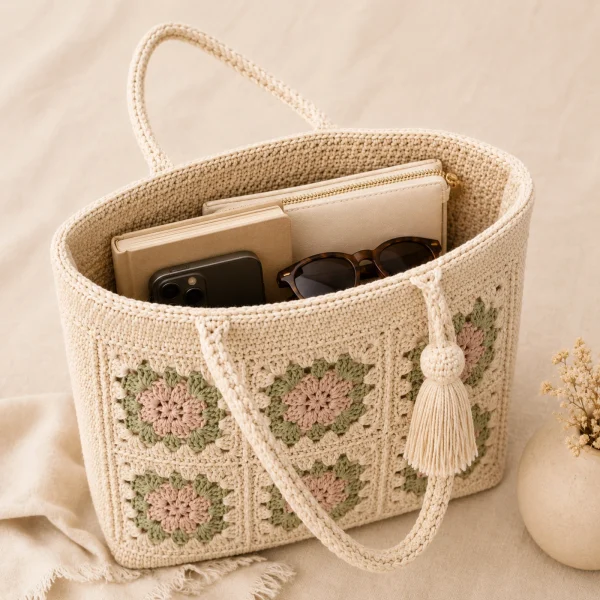 Pastel Patchwork Crochet Tote Bag gallery image 5