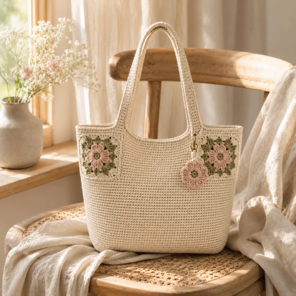 Blush Bloom Crochet Tote Bag gallery image 5