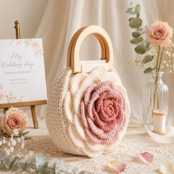 Pearl Bloom Crochet Clutch gallery image 5