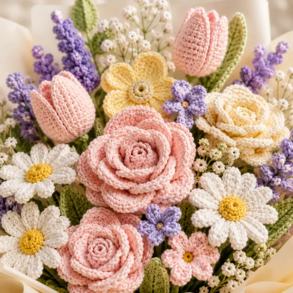 6 Rose Crochet Flower Bouquet gallery image 6