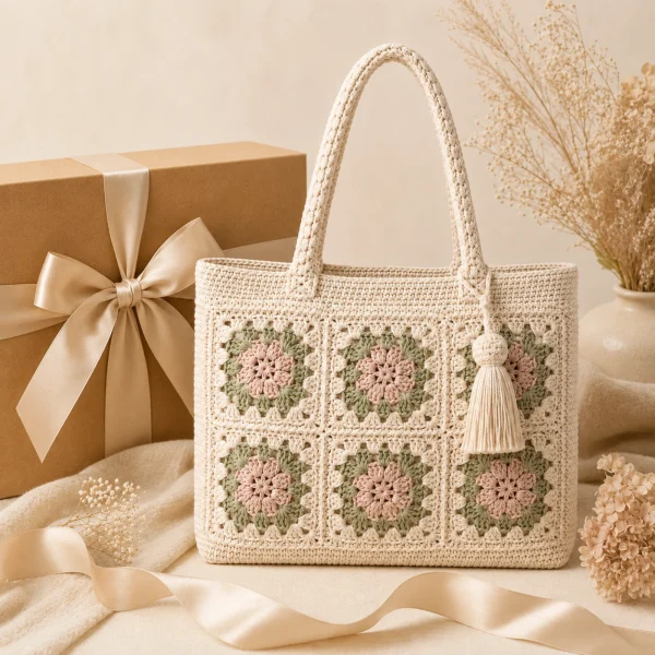 Pastel Patchwork Crochet Tote Bag gallery image 7