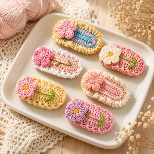 7 Mini Flower Crochet Hair Clips Set gallery image 7