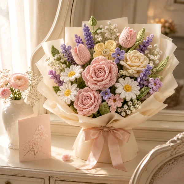 7 Rose Crochet Flower Bouquet gallery image 7