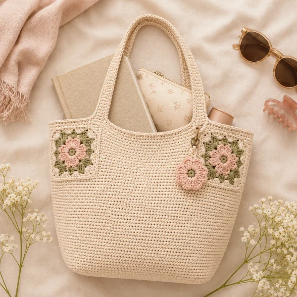 Blush Bloom Crochet Tote Bag gallery image 7