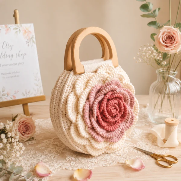 Pearl Bloom Crochet Clutch gallery image 7